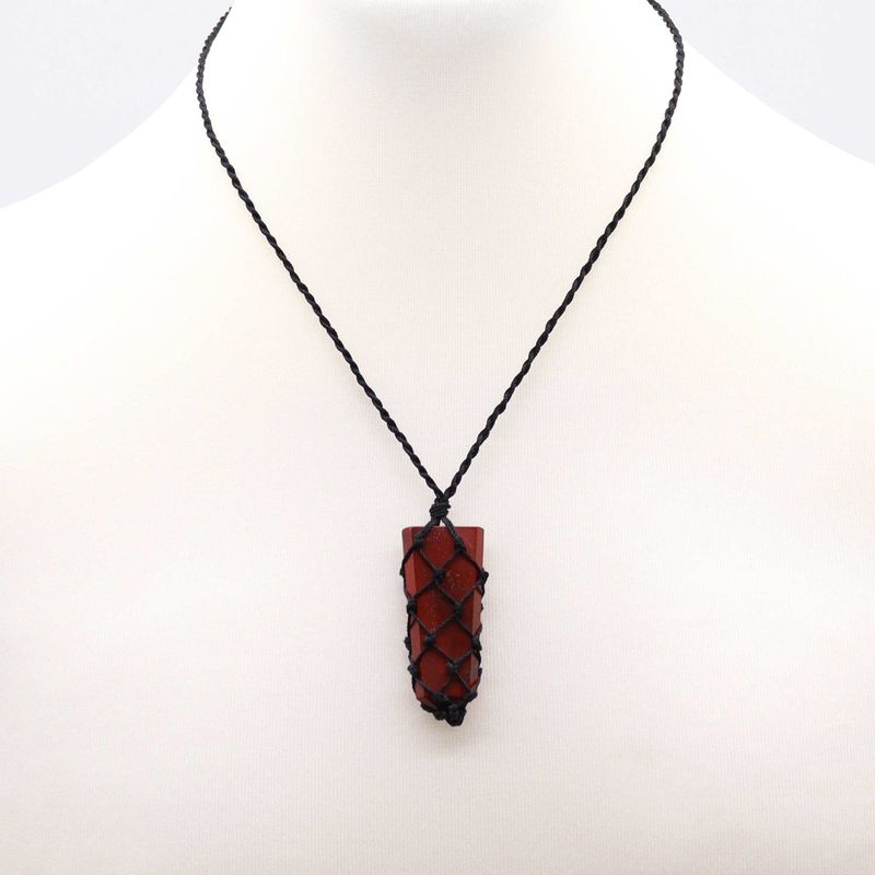 Pendentif à Pointe Plate avec Gemmes Lacées - Jaspe Rouge