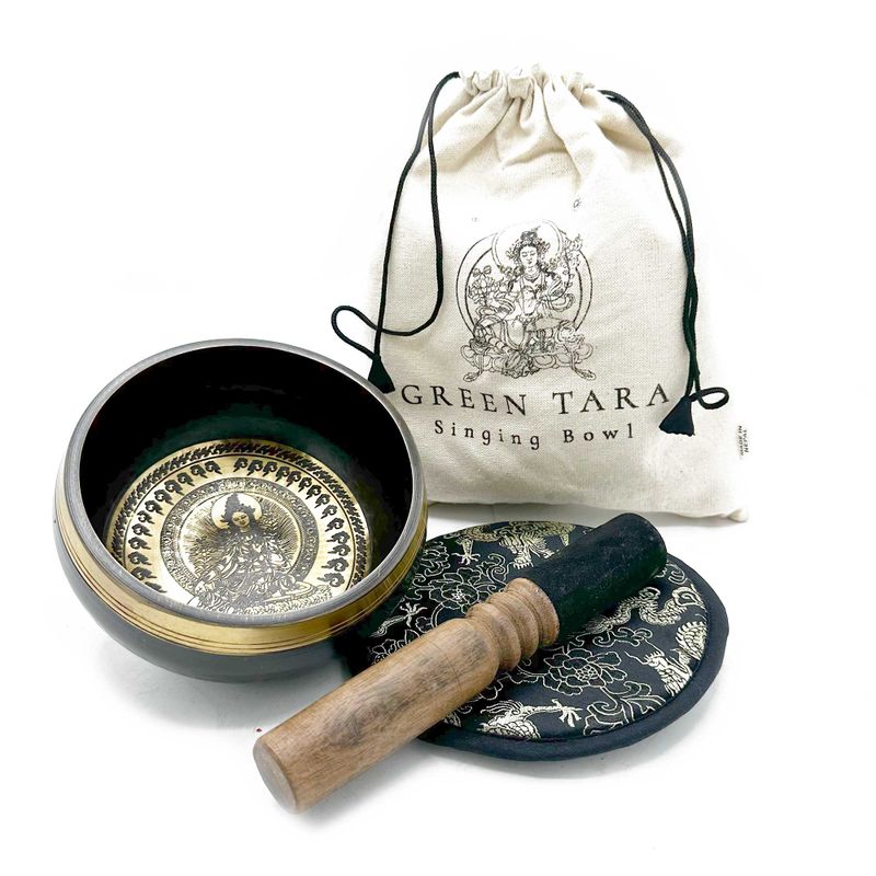 Coffret Cadeau Bol Chantant Battu et Gravé à la Main - 14 cm - Tara Verte