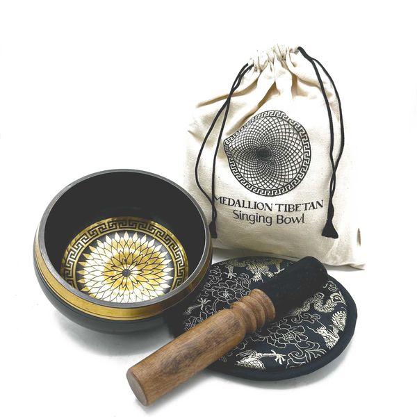 Coffret Cadeau Bol Chantant Battu et Gravé à la Main - 14cm - Médaillons Ronds