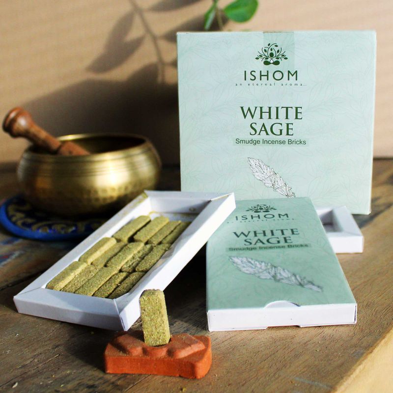 Pack de 15 Briques d'Encens Naturel et Brûleur - Sauge Blanche