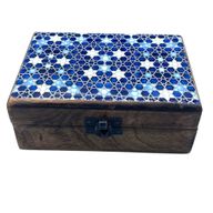 Moyenne Boîte en Bois Émaillé  - 15x10x6cm - Étoiles Bleues