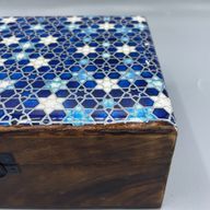 Grande Boîte en Bois Émaillé  - 20x15x7.5cm - Étoiles Bleues