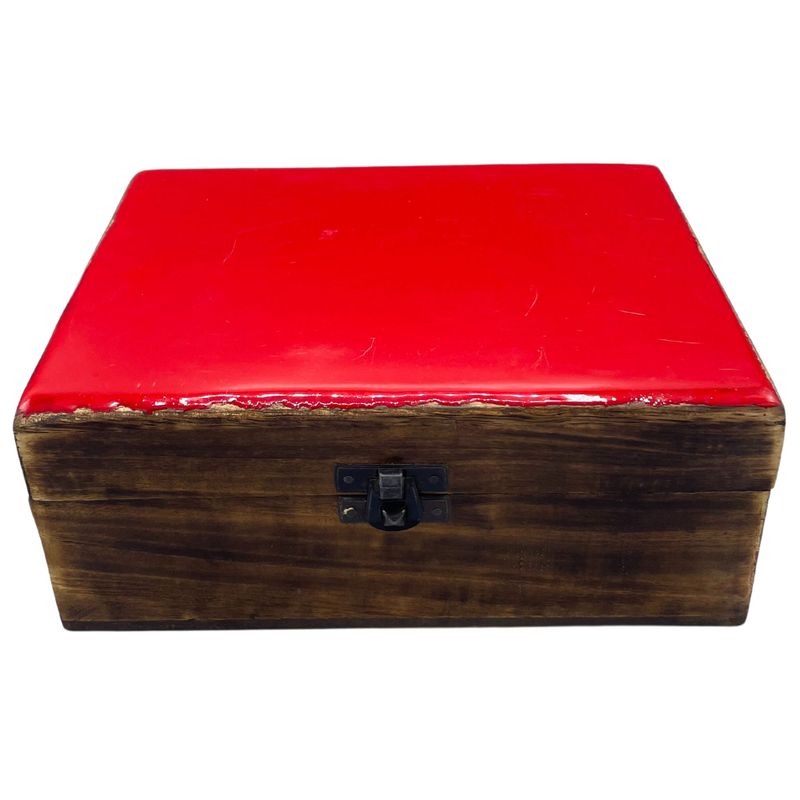 Grande Boîte en Bois Émaillé  - 20x15x7.5cm - Rouge
