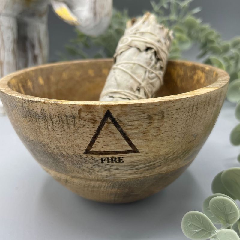 Bol en Bois pour Fumigation et Offrandes Rituelles - Quatre Éléments - 11x7cm