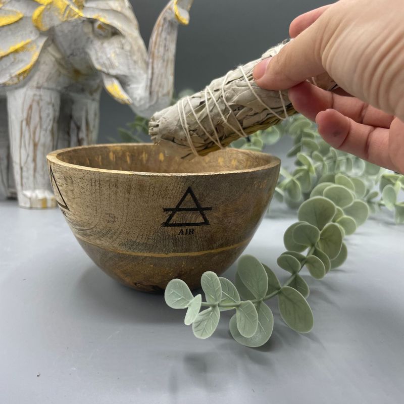 Bol en Bois pour Fumigation et Offrandes Rituelles - Quatre Éléments - 11x7cm