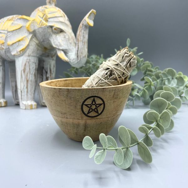 Bol en Bois pour Fumigation et Offrandes Rituelles - Pentagone - 11x7cm