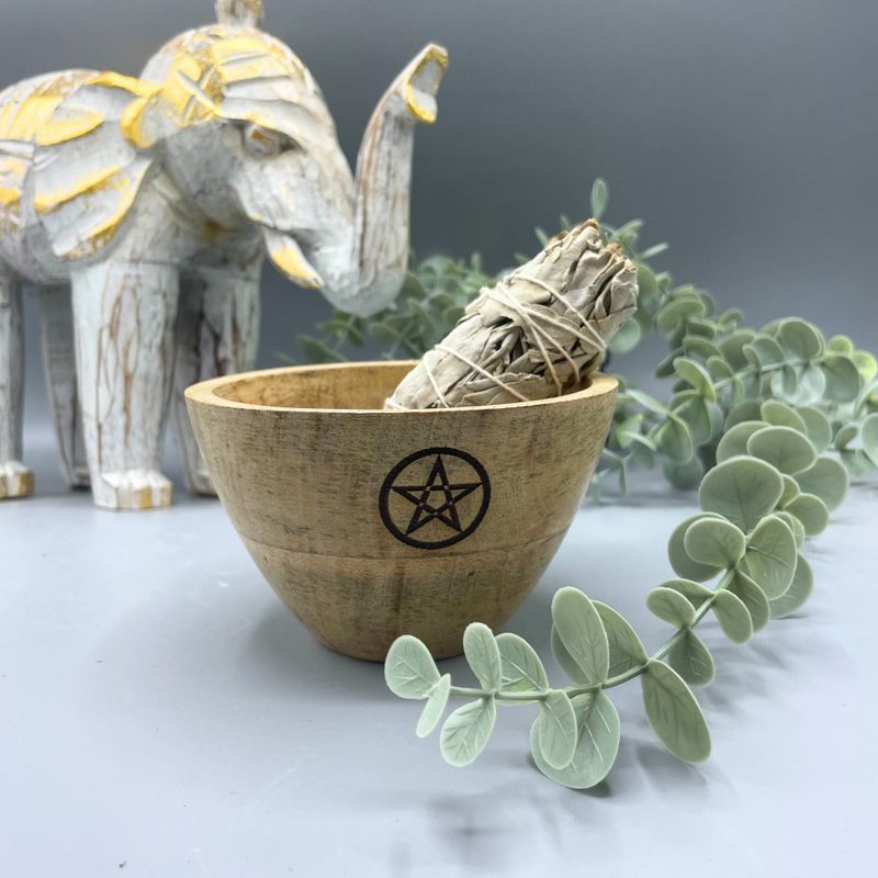 Bol en Bois pour Fumigation et Offrandes Rituelles - Pentagone - 11x7cm