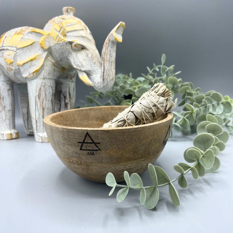 Bol en Bois pour Fumigation et Offrandes Rituelles - Quatre Éléments - 13x7cm