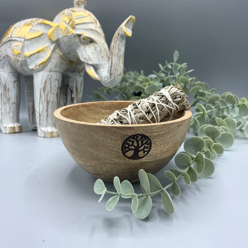 Bol en Bois pour Fumigation et Offrandes Rituelles - Arbre de Vie - 13x7cm