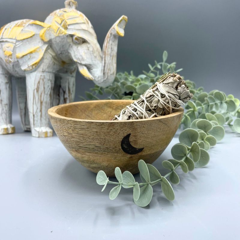 Bol en Bois pour Fumigation et Offrandes Rituelles - Trois Lunes - 13x7cm