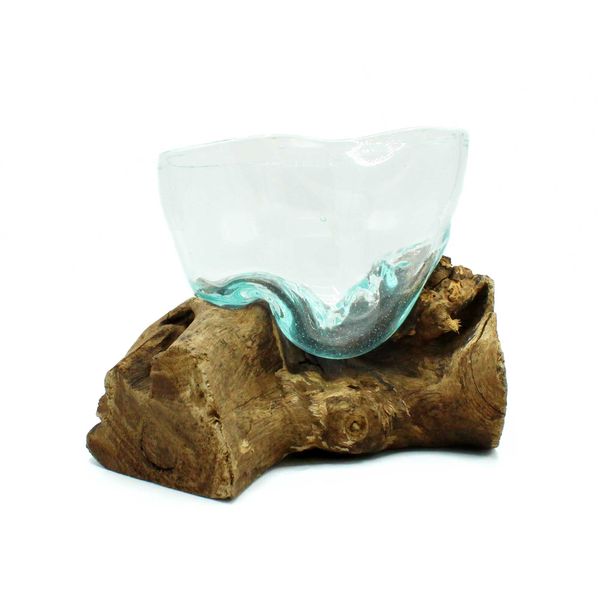 Bol Artistiquement Difforme de Verre Soufflé sur Bois