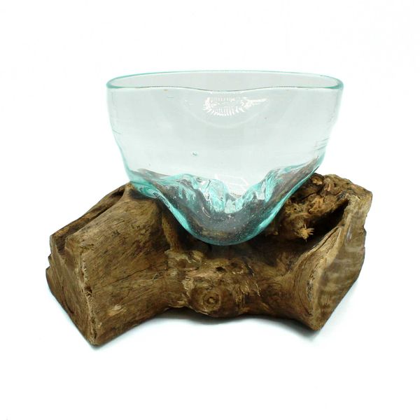 Bol Artistiquement Difforme de Verre Soufflé sur Bois