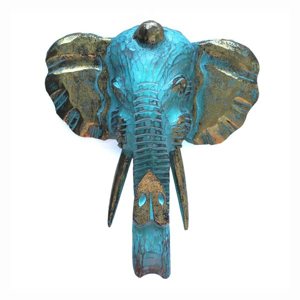 Grande Tête d'Éléphant - Or et Turquoise