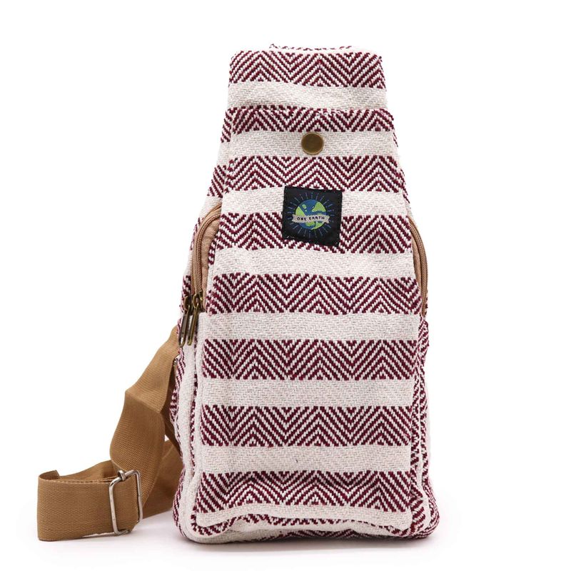 Sac Bandoulière Coton Naturel - Bordeaux & Blanc
