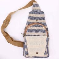 Sac Bandoulière Coton Naturel - Marron clair et bleu marine