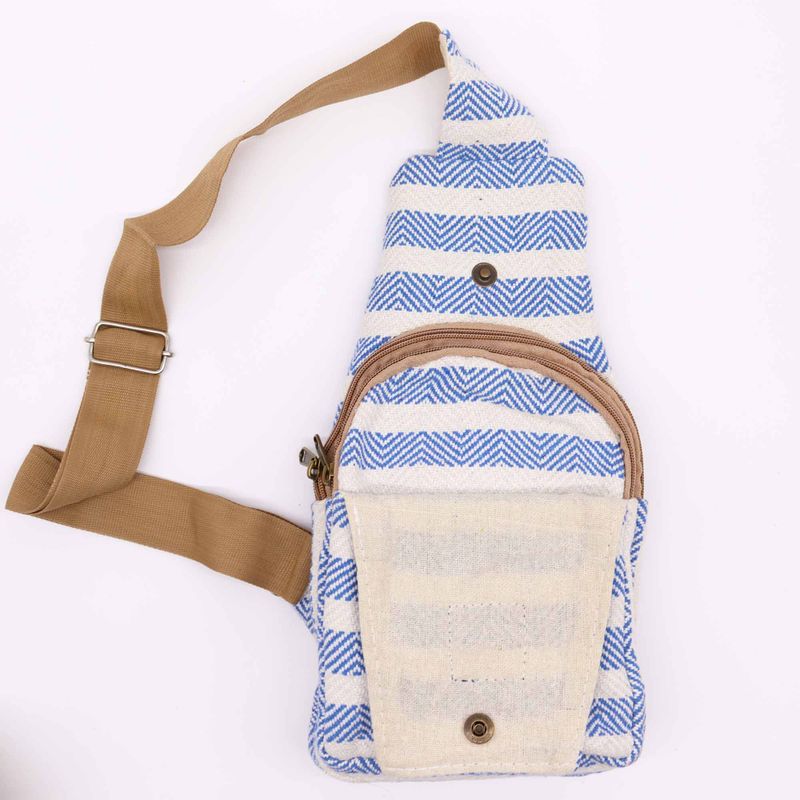 Sac Bandoulière Coton Naturel - Bleu & Blanc