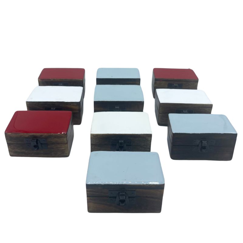 Boîte à Pilules en Bois 9x5x4cm - Couleurs Céramiques Solides - Assortis