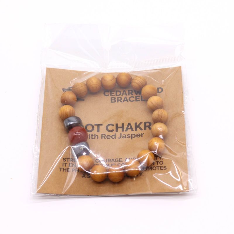 Bracelet de Chakra Racine en Cèdre avec Jaspe Rouge