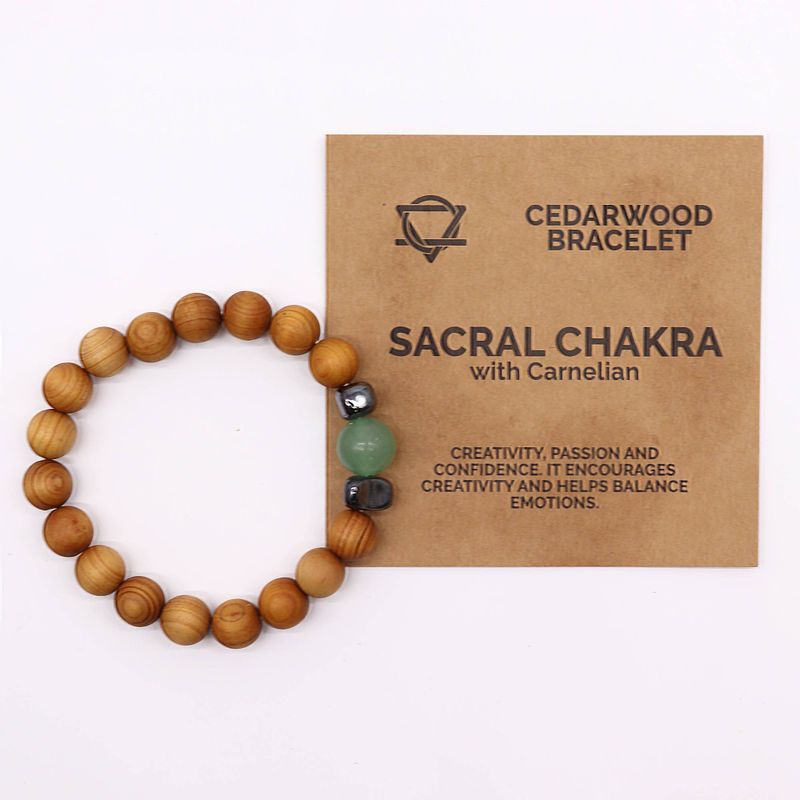 Bracelet de Chakra Sacré en Cèdre avec Aventurine Verte