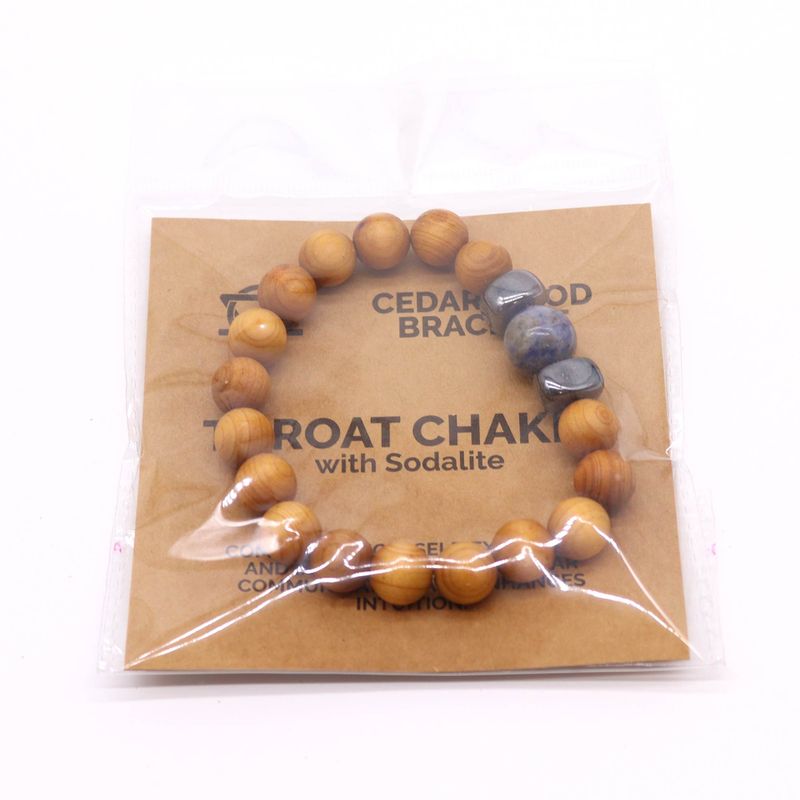 Bracelet de Chakra de la Gorge en Cèdre avec Sodalite