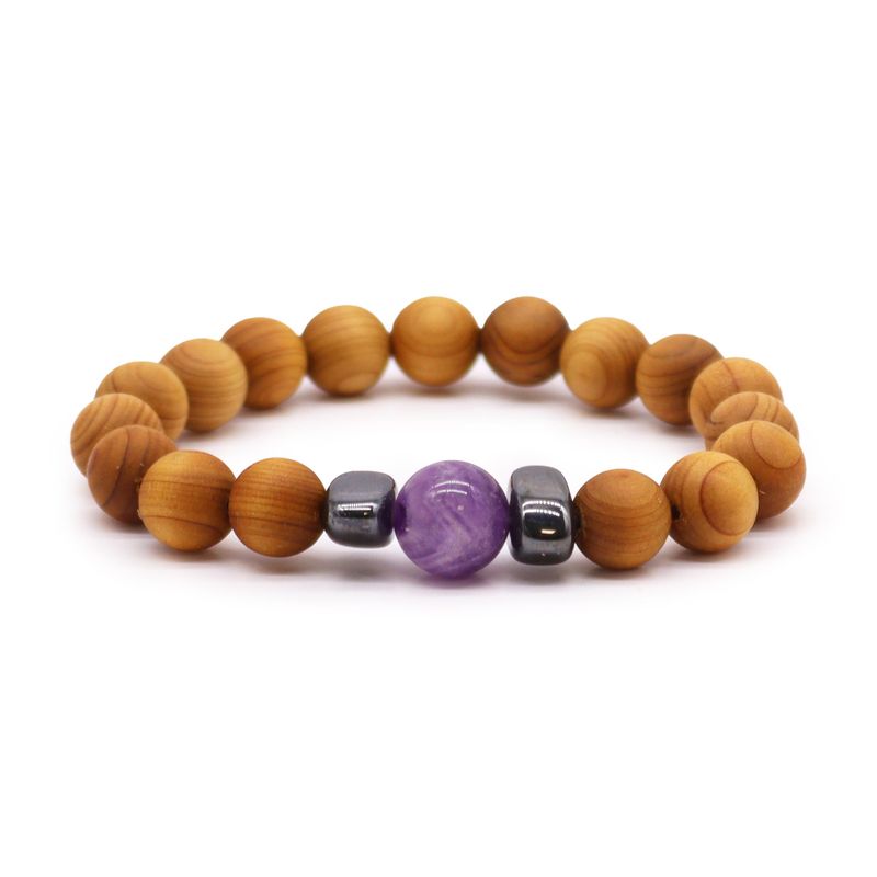 Bracelet de Chakra du Troisième Oeil en Cèdre avec Améthyste