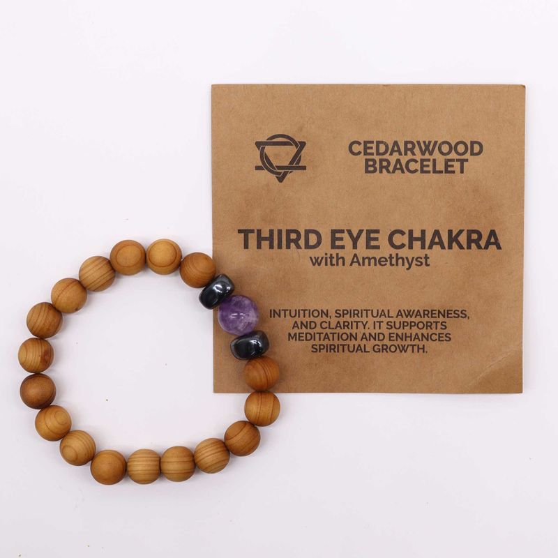Bracelet de Chakra du Troisième Oeil en Cèdre avec Améthyste