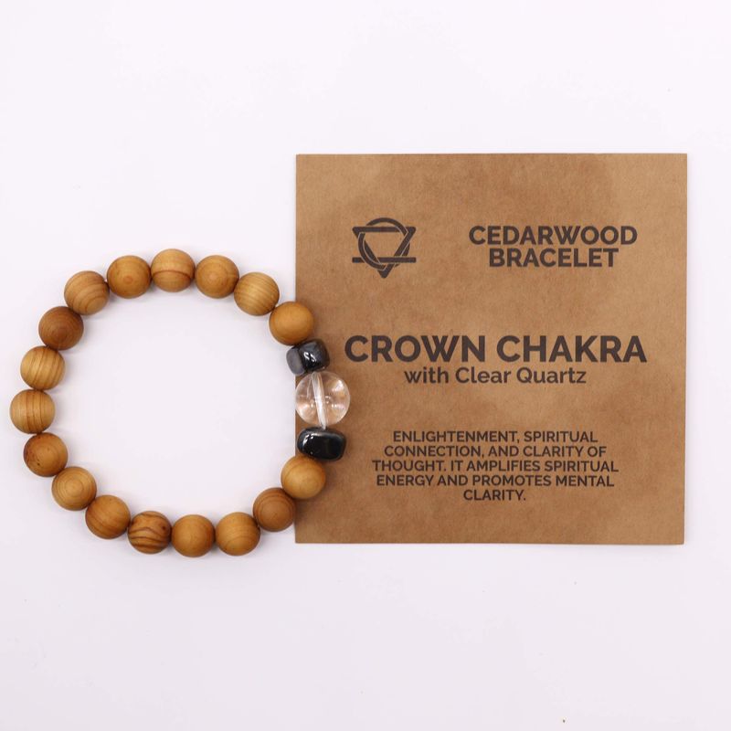 Bracelet de Chakra Couronne en Cèdre avec Quartz Clair
