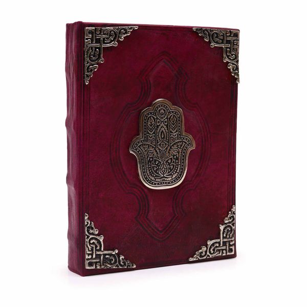 Livre Heafty Red Tan - Décor hamsa en zinc - 200 pages à bords pontés - 26x18cm
