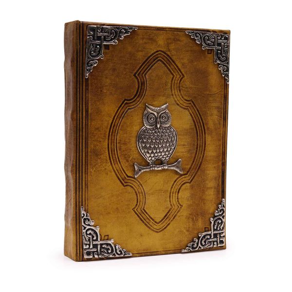 Livre Heafty Coffee Tan - Décor de hibou en zinc - 200 pages à bords pontés - 26x18cm
