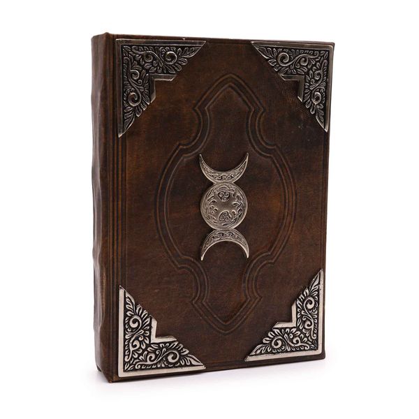 Livre Heafty Brown Tan - Décor triple lune en zinc - 200 pages à bords pontés – 26 x 18 cm