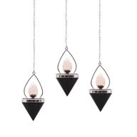 Pendule en Gemme Lanterne de Vie - Agate Noire et Quartz Rose