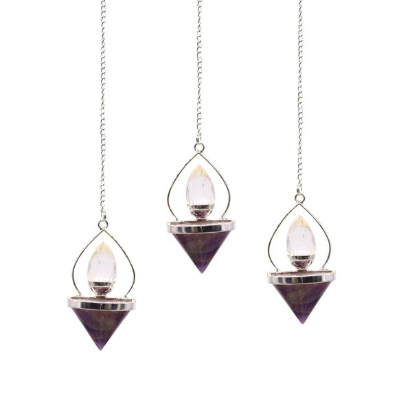 Pendule en Gemme Lanterne de Vie- Améthyste & Quartz de Roche
