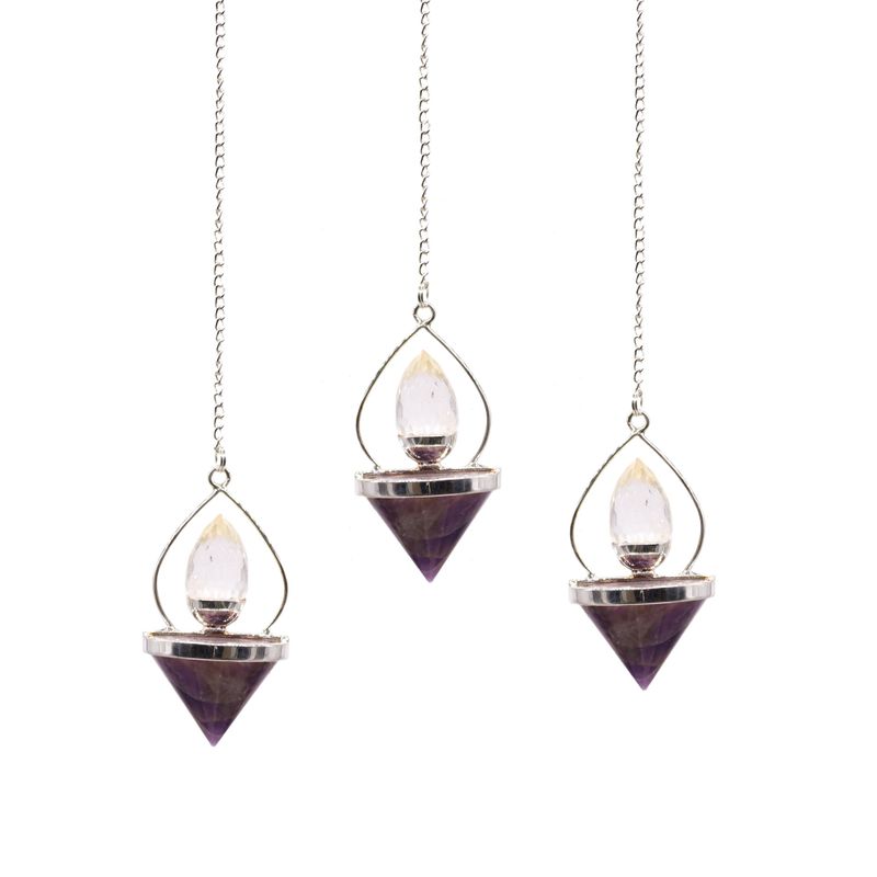 Pendule en Gemme Lanterne de Vie- Améthyste & Quartz de Roche
