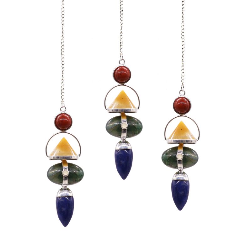 Pendule en Gemme 4 éléments - Jaspe rouge, Aventurine jaune, Agate mousse, Sodalite et Pierre de lune