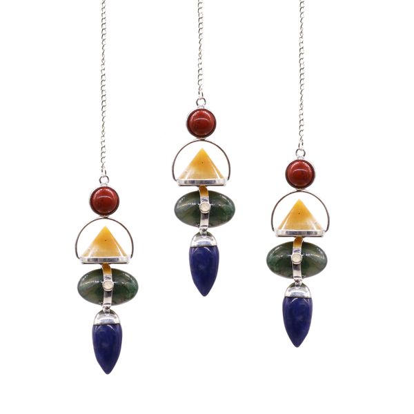 Pendule en Gemme 4 éléments - Jaspe rouge, Aventurine jaune, Agate mousse, Sodalite et Pierre de lune