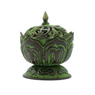 Brûleur d'encens tibétain Verdigris en laiton - Petit Lotus