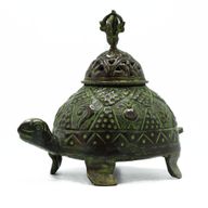 Porte-encens tortue tibétaine en laiton Verdigris - Lrg