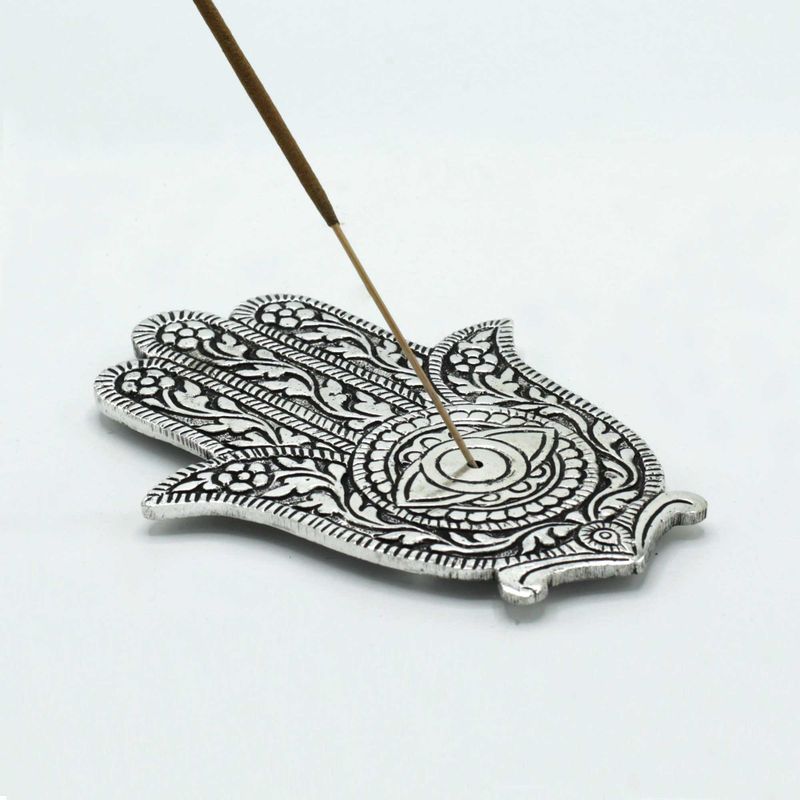 Porte-encens Hamsa en aluminium poli 14 cm