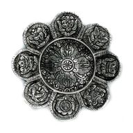 Porte-encens symboles tibétains en aluminium poli 12 cm