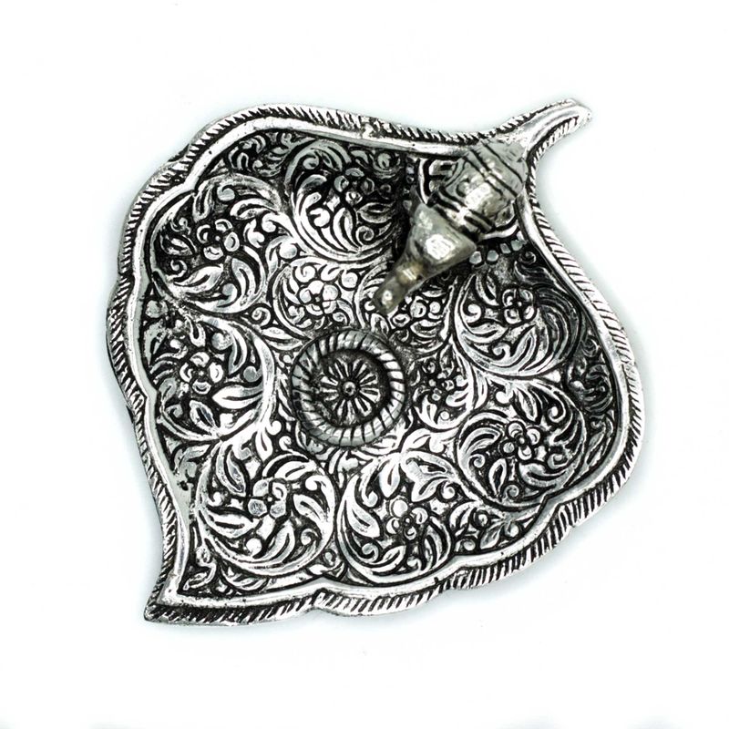 Porte-encens feuille d'éléphant en aluminium poli 11 cm