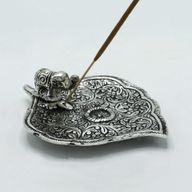 Porte-encens feuille d'éléphant en aluminium poli 11 cm
