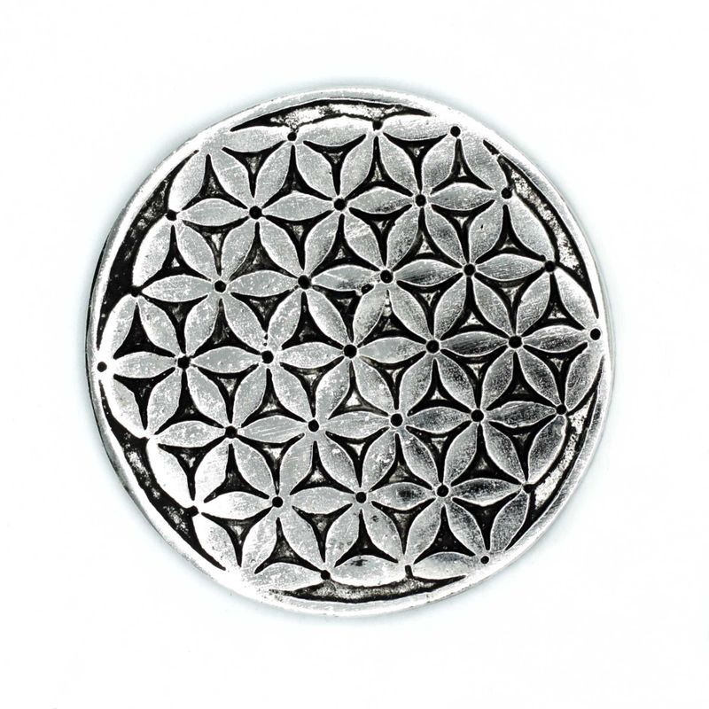 Porte-encens Fleur de Vie en Aluminium Poli 11cm