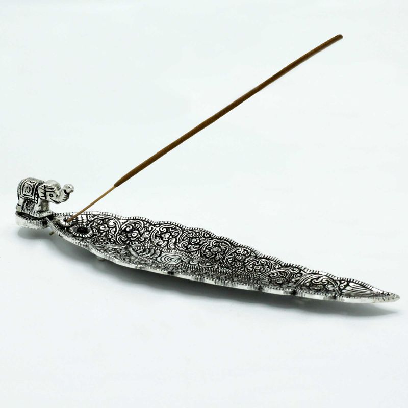 Porte-encens long éléphant en aluminium poli 20 cm