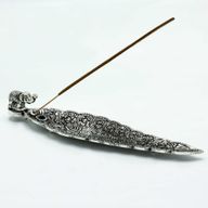 Porte-encens long éléphant en aluminium poli 20 cm