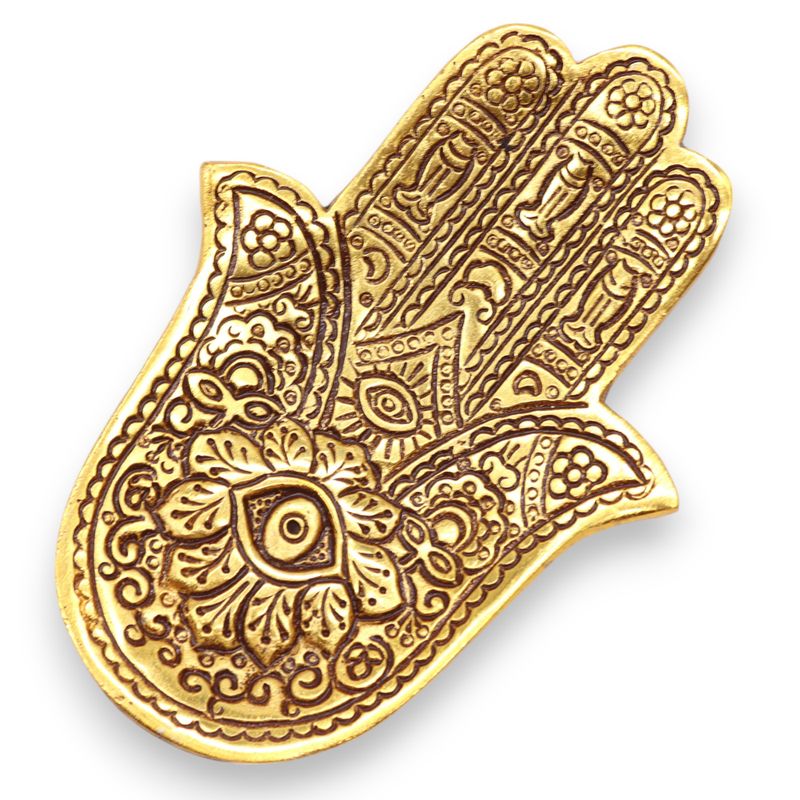 Porte-encens Hamsa en aluminium doré petit modèle 13x5,5cm