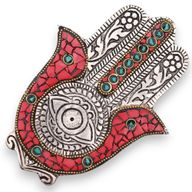 Porte-encens Hamsa petit modèle rouge & vert 13x5,5cm