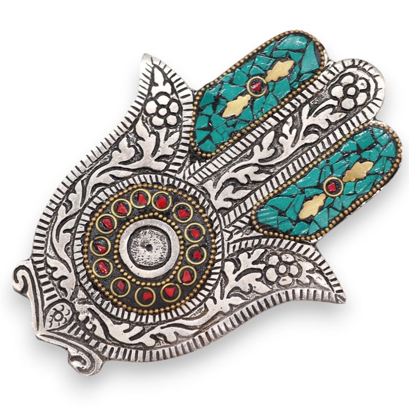 Porte-encens Hamsa petit modèle vert 13x5,5cm