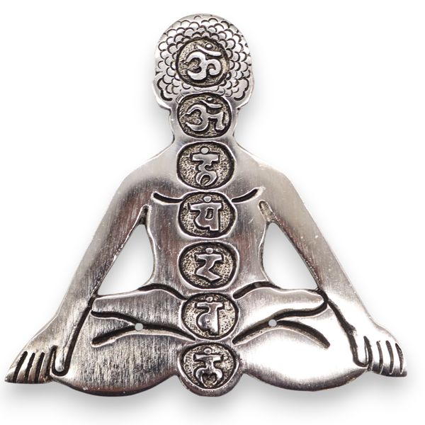 Porte-encens Yoga des 7 chakras en aluminium poli 12x12cm