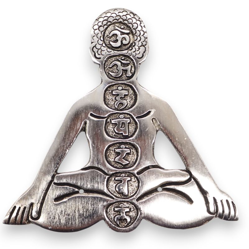 Porte-encens Yoga des 7 chakras en aluminium poli 12x12cm