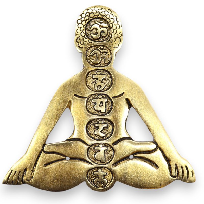 Porte-encens Yoga des 7 chakras en aluminium doré 12x12cm